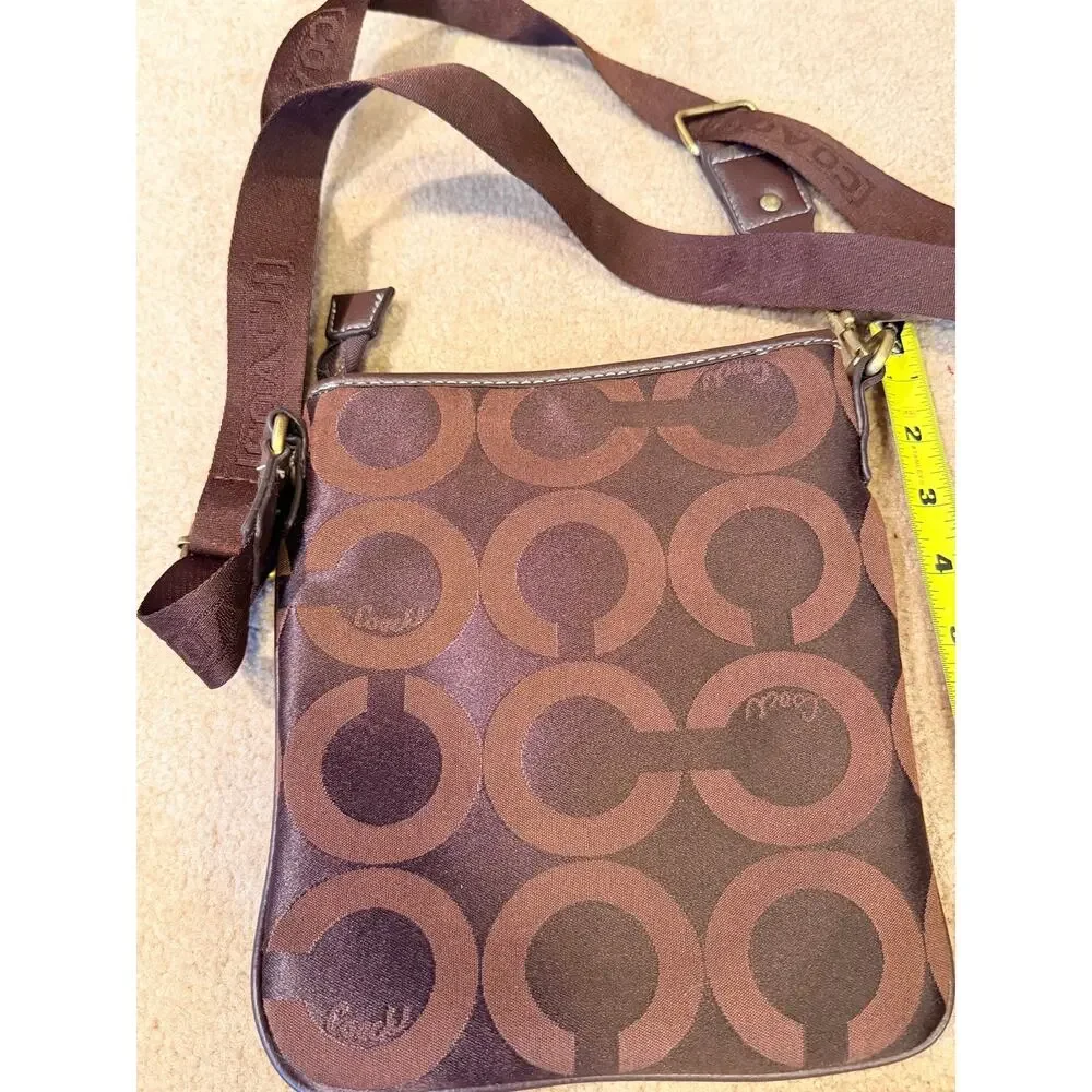 Coach Brown Signature C Monogram Nylon Jacquard Swingpack Crossbody Bag Purse